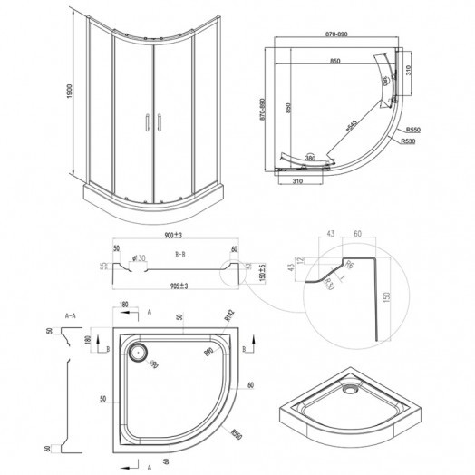 Набір Qtap душова кабіна Taurus BLA1099AC6 Clear + піддон Uniarc 309915