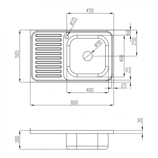 Кухонная мойка Lidz 5080-R Satin 0,8 мм (LIDZ5080RSAT8)