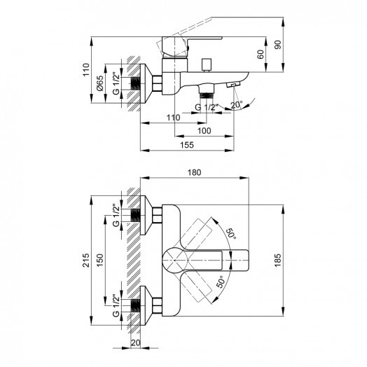 Змішувач для ванни Qtap Ustek 3016107DCW